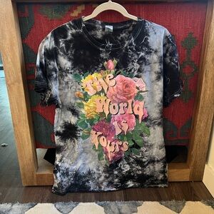 Gildan Black Tie-Dye T-Shirt with Rose Graphic